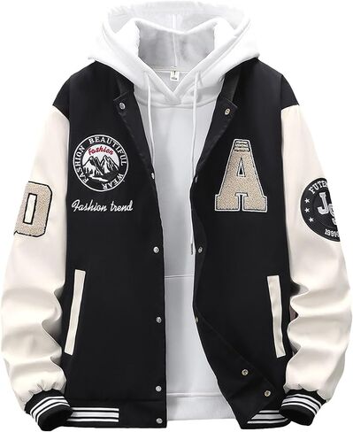 SHENHE Men's Letter Print Varsity Jacket Color Block Streetwear Bomer Baseball Jacket in Saudi Arabia