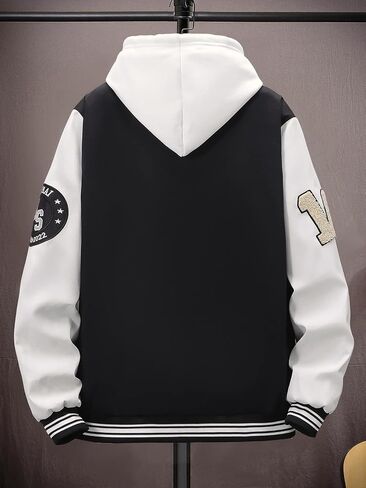 SHENHE Men's Letter Print Varsity Jacket Color Block Streetwear Bomer Baseball Jacket in Saudi Arabia
