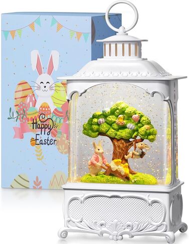 Easter Snow Globe Bunny Snow Globe Lantern with Timer, USB and Battery Powered Easter Decorations for Home Bunny Family 10.2 inch in Kuwait