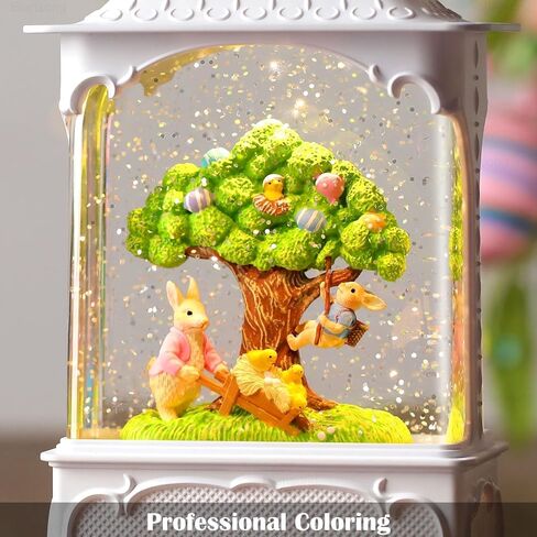 Easter Snow Globe Bunny Snow Globe Lantern with Timer, USB and Battery Powered Easter Decorations for Home Bunny Family 10.2 inch in Kuwait