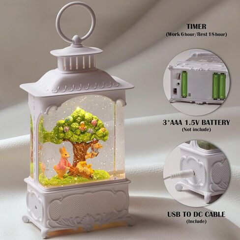 Easter Snow Globe Bunny Snow Globe Lantern with Timer, USB and Battery Powered Easter Decorations for Home Bunny Family 10.2 inch in Kuwait