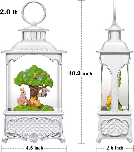 Easter Snow Globe Bunny Snow Globe Lantern with Timer, USB and Battery Powered Easter Decorations for Home Bunny Family 10.2 inch in Kuwait