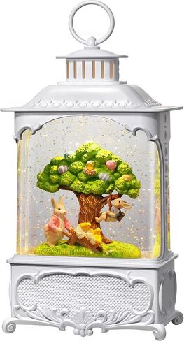 Easter Snow Globe Bunny Snow Globe Lantern with Timer, USB and Battery Powered Easter Decorations for Home Bunny Family 10.2 inch in Kuwait