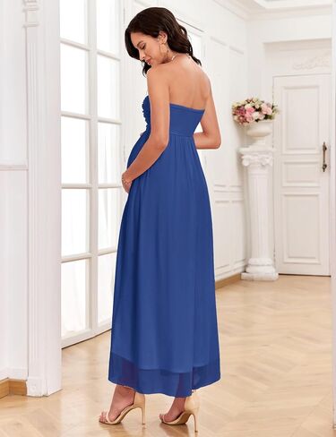 3D Floral Mesh Split Strapless Maternity Dress Tube A-Line Pregnancy Dresses Baby Shower Photoshoot in Kuwait