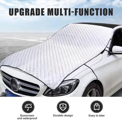 1 PC Car Cover Sunshade ، Windshield Hood All Season Protection Prockproof Rustproof Frostproof Portable Compling ، غطاء واقعي داخلي في الهواء الطلق ، Universal for Cars (Silver) in Kuwait
