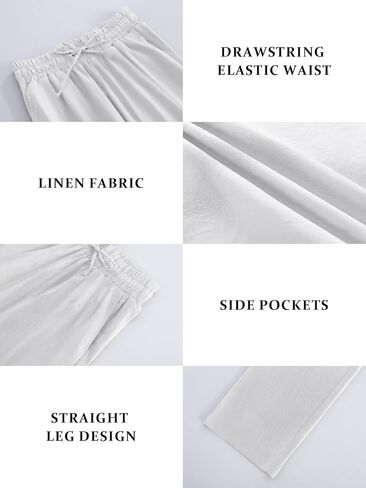 Womens High Waist Summer Casual Pants Drawstring Straight Leg Beach Vacation Lounge Pocket Linen Trousers in Saudi Arabia