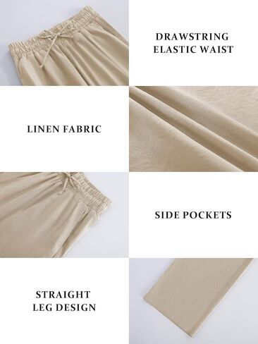 Womens High Waist Summer Casual Pants Drawstring Straight Leg Beach Vacation Lounge Pocket Linen Trousers in Saudi Arabia