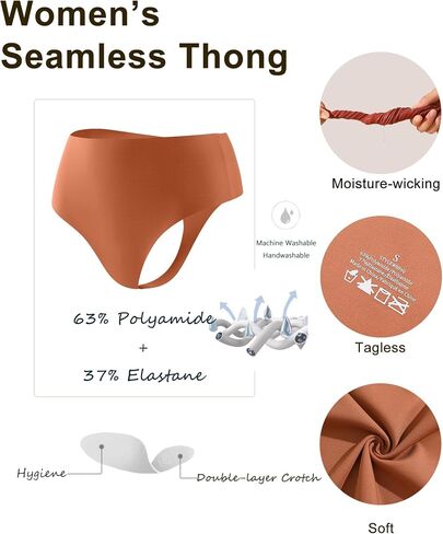 6 Pack High Waisted Thongs for Women Feather-light Seamless Underwear No Show Sexy Breathable Panties for Ladies in Saudi Arabia