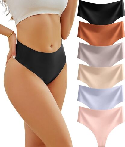 6 Pack High Waisted Thongs for Women Feather-light Seamless Underwear No Show Sexy Breathable Panties for Ladies in Saudi Arabia