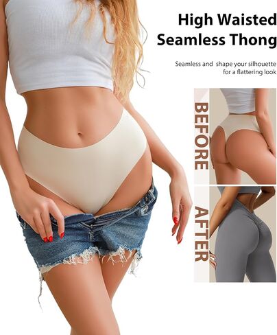 6 Pack High Waisted Thongs for Women Feather-light Seamless Underwear No Show Sexy Breathable Panties for Ladies in Saudi Arabia