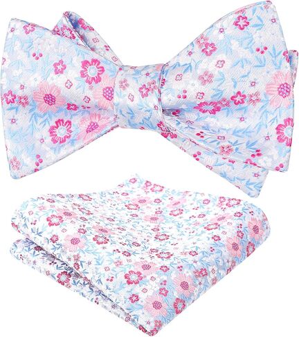 Alizeal Mens Premium Floral Self-tied Bow Tie Classic Wedding Pocket Square Set in Kuwait