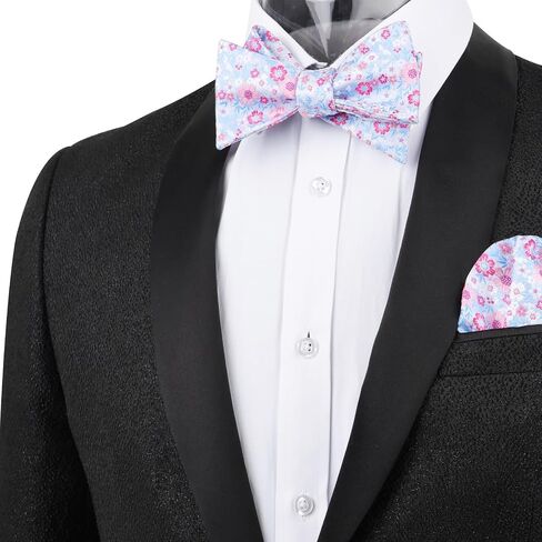 Alizeal Mens Premium Floral Self-tied Bow Tie Classic Wedding Pocket Square Set in Kuwait