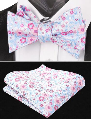 Alizeal Mens Premium Floral Self-tied Bow Tie Classic Wedding Pocket Square Set in Kuwait