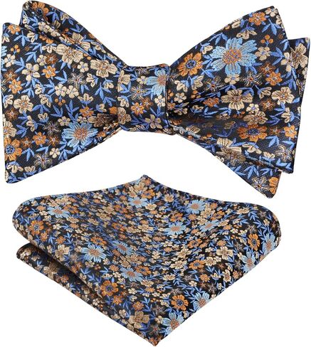 Alizeal Mens Premium Floral Self-tied Bow Tie Classic Wedding Pocket Square Set in Kuwait