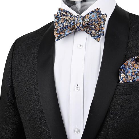 Alizeal Mens Premium Floral Self-tied Bow Tie Classic Wedding Pocket Square Set in Kuwait