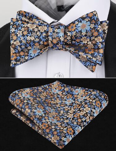 Alizeal Mens Premium Floral Self-tied Bow Tie Classic Wedding Pocket Square Set in Kuwait