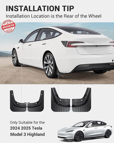 BASENOR New 2025 2024 Tesla Model 3 Mud Flaps Splash Guards [No Drilling No Tape] [10x Stronger] All Weather Tire Protector Mudflaps for Model 3 Highland Exterior Accessories in Saudi Arabia