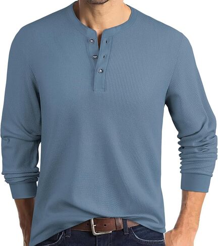Prettyguide Men Long Sleeve Waffle Henley قمصان غير رسمية القمصان الحرارية in Kuwait
