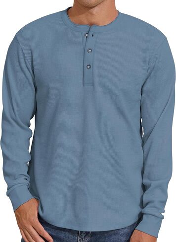 Prettyguide Men Long Sleeve Waffle Henley قمصان غير رسمية القمصان الحرارية in Kuwait
