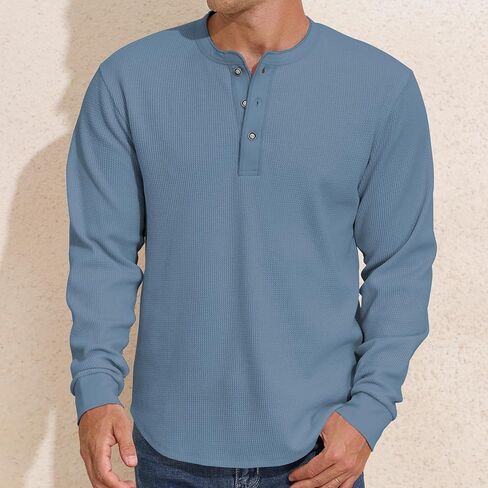 Prettyguide Men Long Sleeve Waffle Henley قمصان غير رسمية القمصان الحرارية in Kuwait