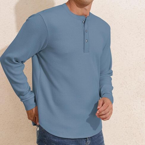 Prettyguide Men Long Sleeve Waffle Henley قمصان غير رسمية القمصان الحرارية in Kuwait