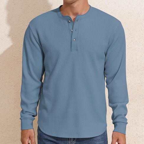 Prettyguide Men Long Sleeve Waffle Henley قمصان غير رسمية القمصان الحرارية in Kuwait