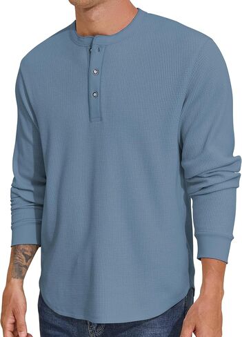 Prettyguide Men Long Sleeve Waffle Henley قمصان غير رسمية القمصان الحرارية in Kuwait