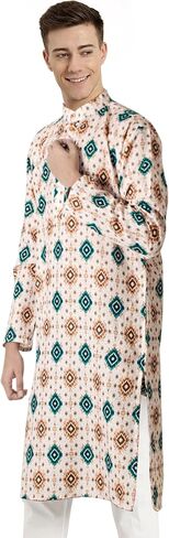 Chandrakala Slim Fit Printed Kurta for Men Cotton Long Sleeve Straight Tunic (MK114-P) in Saudi Arabia