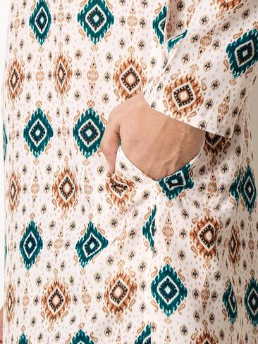 Chandrakala Slim Fit Printed Kurta for Men Cotton Long Sleeve Straight Tunic (MK114-P) in Saudi Arabia