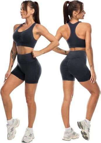 Workout Sets for Women 2 Piece - Seamless Yoga Outfits Shorts and Padded Sports Bra Gym Athletic Clothing Set in Saudi Arabia