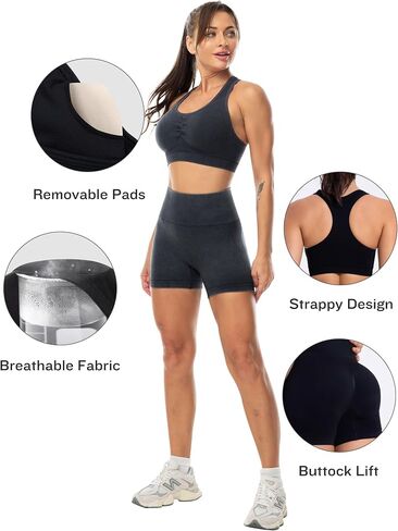 Workout Sets for Women 2 Piece - Seamless Yoga Outfits Shorts and Padded Sports Bra Gym Athletic Clothing Set in Saudi Arabia