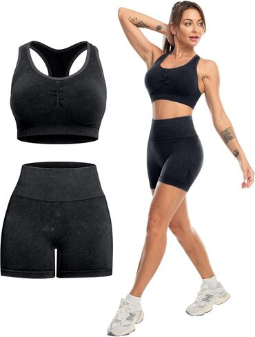 Workout Sets for Women 2 Piece - Seamless Yoga Outfits Shorts and Padded Sports Bra Gym Athletic Clothing Set in Saudi Arabia