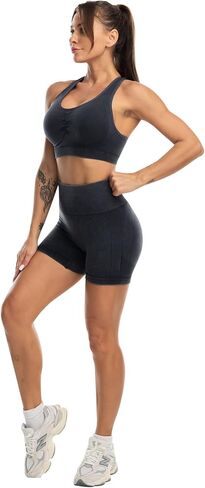 Workout Sets for Women 2 Piece - Seamless Yoga Outfits Shorts and Padded Sports Bra Gym Athletic Clothing Set in Saudi Arabia