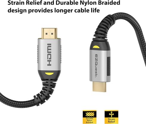 كابل EZQuest Ultra HD HDMI عالي السرعة 10K 60HZ، 2.2 متر، مجدول من النايلون، غطاء موصل من الألومنيوم المؤكسد المصقول in Kuwait