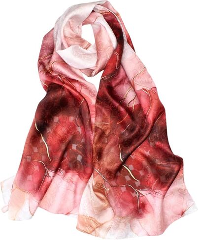 100% Mulberry Silk Scarfs for Women Floral Print Satin Long Scarf for Headscarf Hair Wraps Shawl with Gift Packed in Saudi Arabia