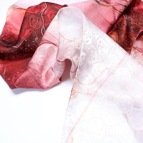 100% Mulberry Silk Scarfs for Women Floral Print Satin Long Scarf for Headscarf Hair Wraps Shawl with Gift Packed in Saudi Arabia