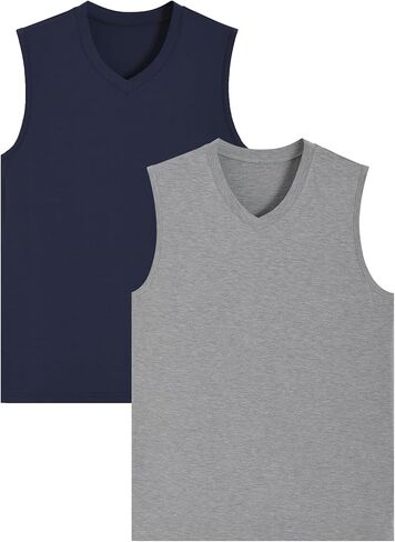 Latuza Men's Bamboo Viscose Pajama Shirt V-Neck Sleep Tank Top 2 Pack in Saudi Arabia