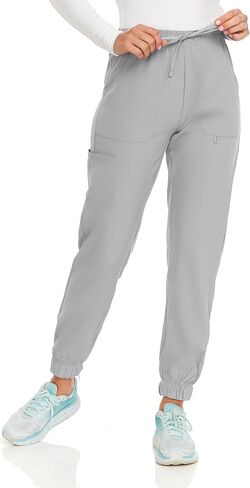مرحبًا مجموعة Womens Stretch V-Neck Jogger Scrubs ، قمم التمريض الطبية مع أربع سراويل جيب in Kuwait