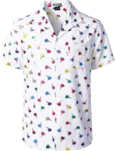 ZEROYAA Men Stylish Print Cuban Shirt Short Sleeve Button Down Relaxed Fit Shirts Beach Hawaiian Vacation Tops in Kuwait