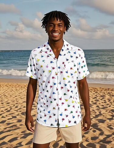ZEROYAA Men Stylish Print Cuban Shirt Short Sleeve Button Down Relaxed Fit Shirts Beach Hawaiian Vacation Tops in Kuwait