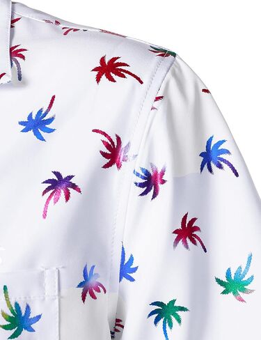 ZEROYAA Men Stylish Print Cuban Shirt Short Sleeve Button Down Relaxed Fit Shirts Beach Hawaiian Vacation Tops in Kuwait