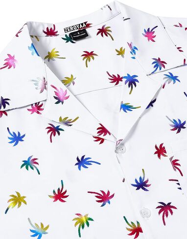 ZEROYAA Men Stylish Print Cuban Shirt Short Sleeve Button Down Relaxed Fit Shirts Beach Hawaiian Vacation Tops in Kuwait