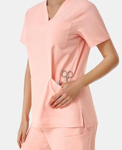Scrubs for Women Set, V-Neck Scrubs Top & Jogger Pants Medical Scrubs Set with 8 Pockets, Yoga Waistband in Saudi Arabia