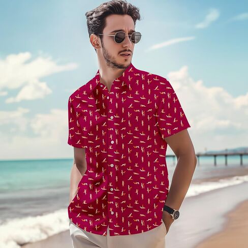 Funny Men's Hawaiian Shirts Retro 70s 80s Short Sleeve Button-Down Shirt Men Beach Shirts Neon Party Outfit in Kuwait