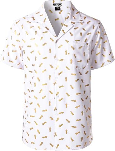 ZEROYAA Men Stylish Print Cuban Shirt Short Sleeve Button Down Relaxed Fit Shirts Beach Hawaiian Vacation Tops in Saudi Arabia