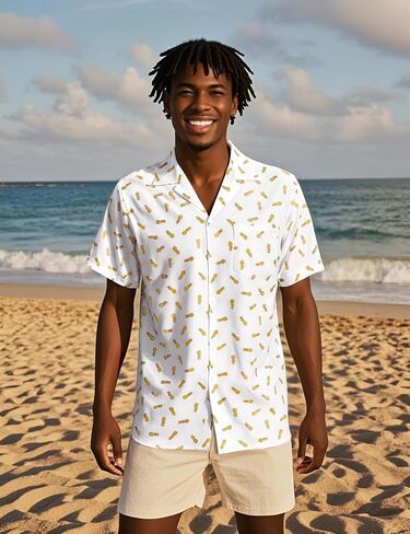 ZEROYAA Men Stylish Print Cuban Shirt Short Sleeve Button Down Relaxed Fit Shirts Beach Hawaiian Vacation Tops in Saudi Arabia