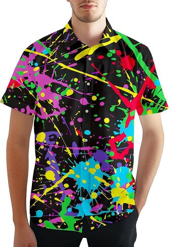 Funny Men's Hawaiian Shirts Retro 70s 80s Short Sleeve Button-Down Shirt Men Beach Shirts Neon Party Outfit in Kuwait