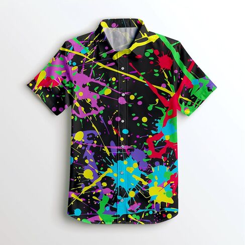 Funny Men's Hawaiian Shirts Retro 70s 80s Short Sleeve Button-Down Shirt Men Beach Shirts Neon Party Outfit in Kuwait