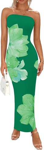 PRETTYGARDEN Women Summer Strapless Maxi Dress Bodycon Floral Sexy Long Wedding Guest Dress Formal Tube Mesh Cocktail Dresses in Saudi Arabia