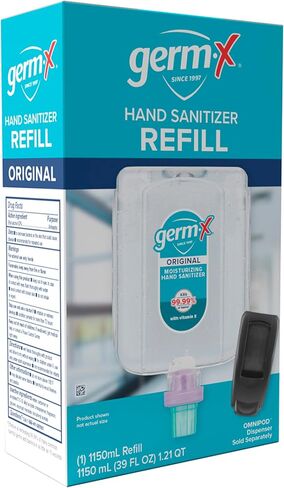 Germ-X OmniPod Hand Sanitizer Starter Kit, Durable & Sleek Wall-Mount Dispenser & 1150mL Refill Pod, No Rinse Moisturizing Formula, Suitable for Home, School, Office, Gym, Restrooms in Kuwait